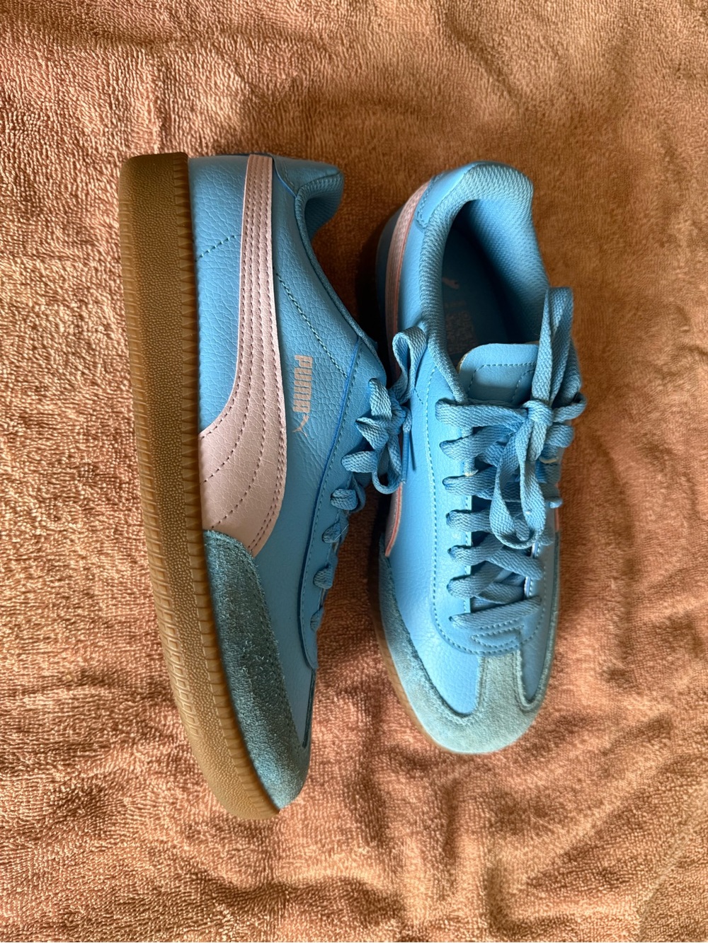 Puma Kids Light Blue & White Suede Accent Sneakers